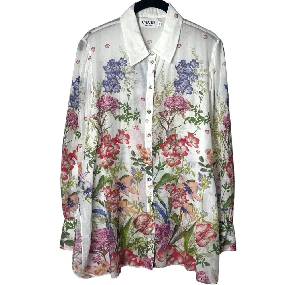 Charo Ruiz Ibiza Aster Shirt Floral Lightweight Resort Travel Event Garden M